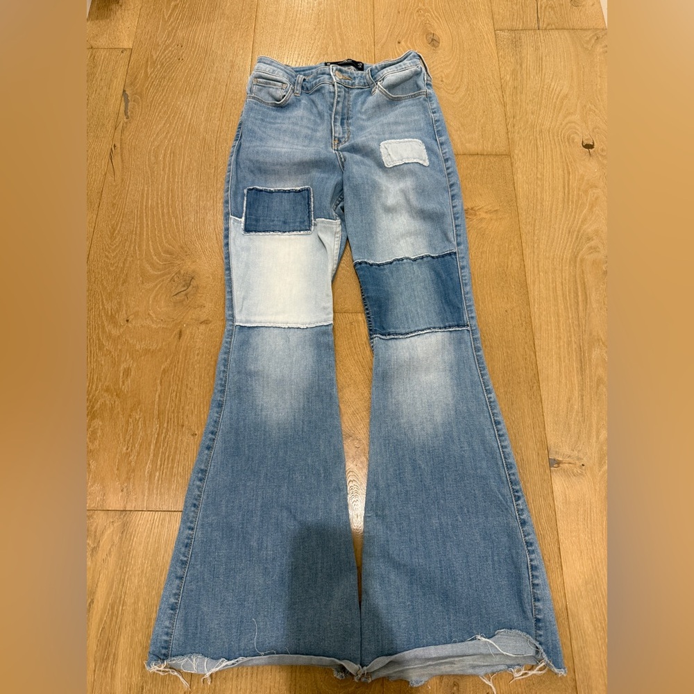 Hollister Blue Patchwork Flare Jeans